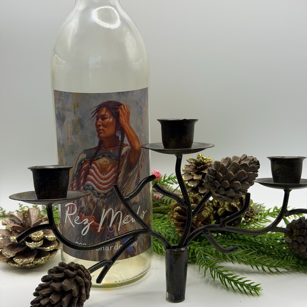 Rustic Metal Pinecone Wine Bottle Candle Stick Holder